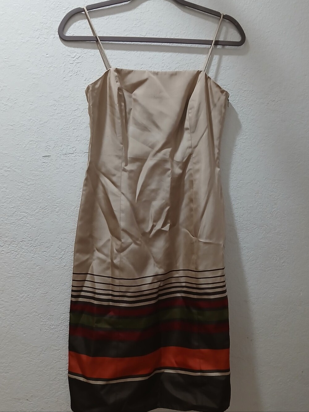 I.N.c International concepts size 4p Beige Striped Hem Spaghetti Strap Dress